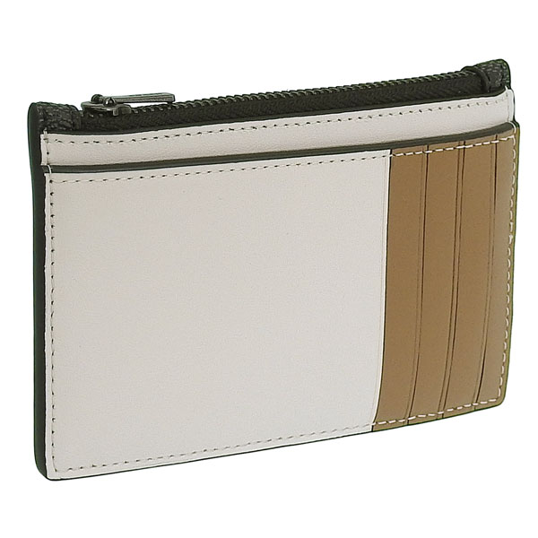 コーチ カードケース コインケース レディース アウトレット チョーク×ブラウン ジップ カードケース カラーブロック シグネチャー キャンバス CR407QBWQR COACH