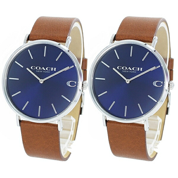 同サイズ 大きいフェイスサイズペア いつも一緒がうれしい【ペア収納ケース付】コーチ 腕時計 手表 ペアウォッチ 2本セット CHARLES チャールズ ブラウン レザー 146021511460215