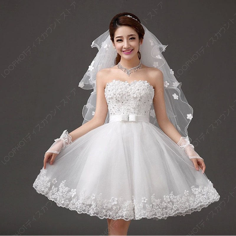 ウェディングドレスレディースドレスミニドレスショートイプニングドレス女性結婚式花嫁披露宴二次会演奏会-32