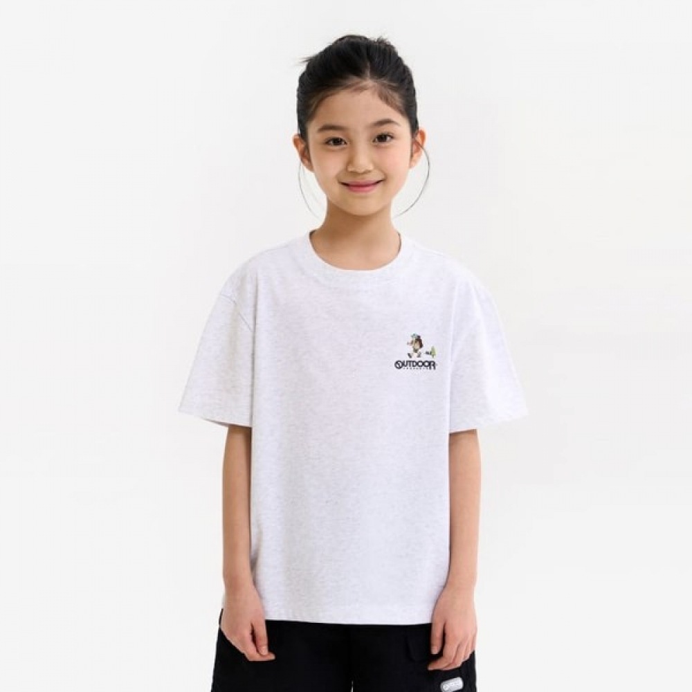 [アウトドア用品キッズ] ハイキングバックグラフィック半袖Tシャツ (メランジホワイト) OD252ISS09_MWH