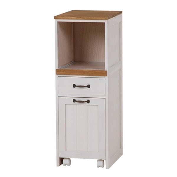 キッチンラック 1段・ホワイトウォッシュ キャスター付き 幅30cm MUD-5900WS