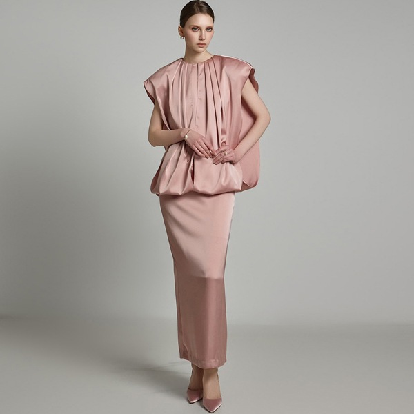 D9529 サテン ドレープ ワンピース