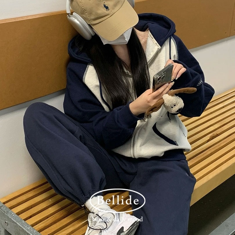 韓国の女性ファッション/ [MADE] 春のバージョン.ラグラン配色ジップアップパーカー jp1131