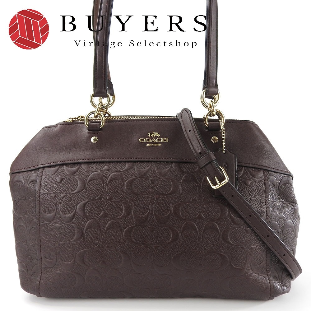 中古 ハンドバッグ F25952 シグネチャー レザー パープル ブラウン ゴールド金具 2WAY ショルダー エンボス レディース 女性