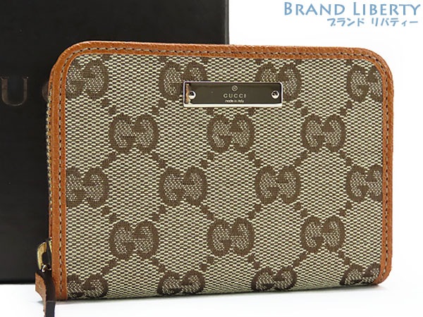 新品同様グッチGGキャンバスコインケース小銭入れコンパクト財布ベージュブラウンキャンバスレザー112665