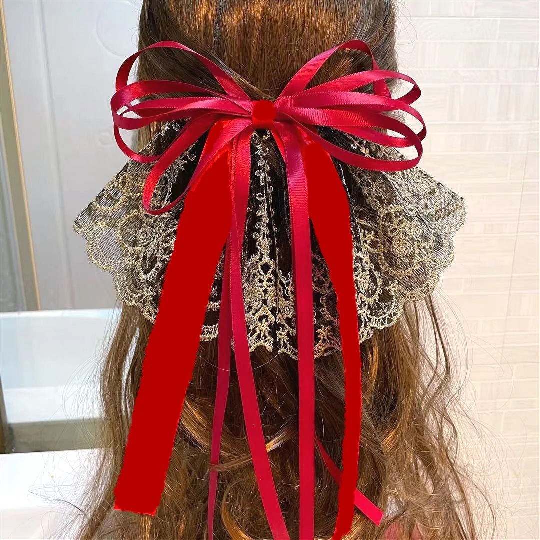 後頭部に日本の甘いレースリボンビッグボウヘアピンヘアピン西安ロリータトップクヘア