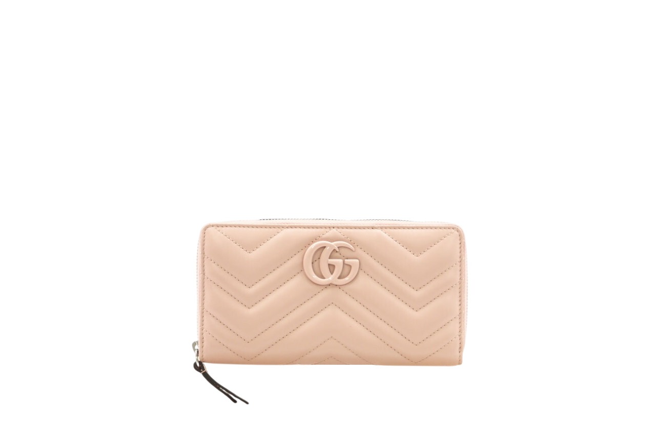 3日以内返品可 極美品 長財布 GGマーモント ラウンドジップウォレット 443123 ピンク レザー レディース