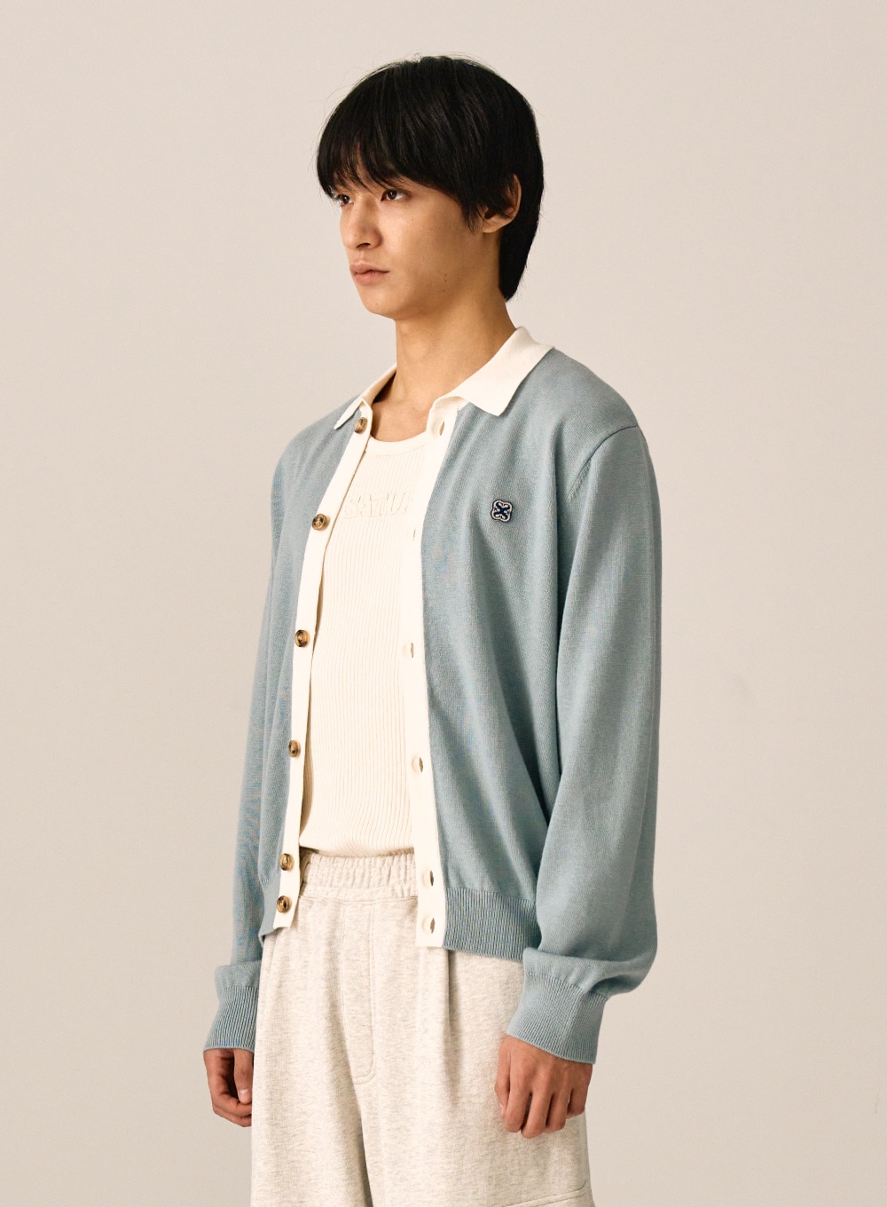 【SATUR】 ALL DAY SATUR BASIC COLLAR CARDIGAN : COUNTRY BLUE