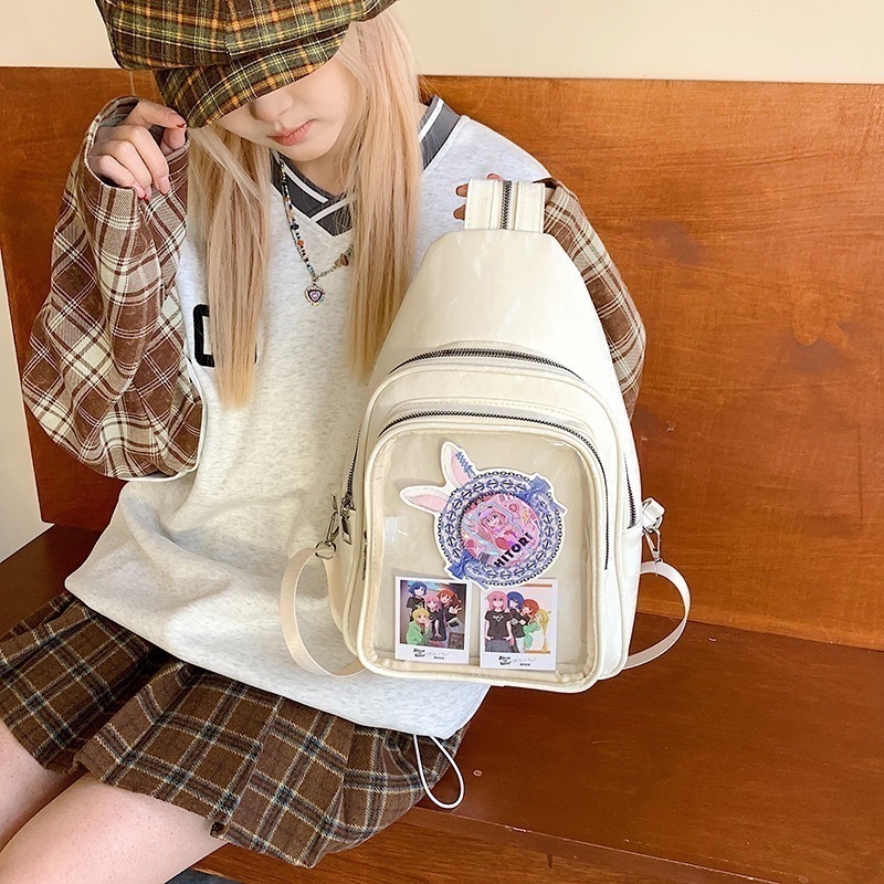 小清新かわいい少女胸包韓国ins学生小衆斜め包食谷透明痛包