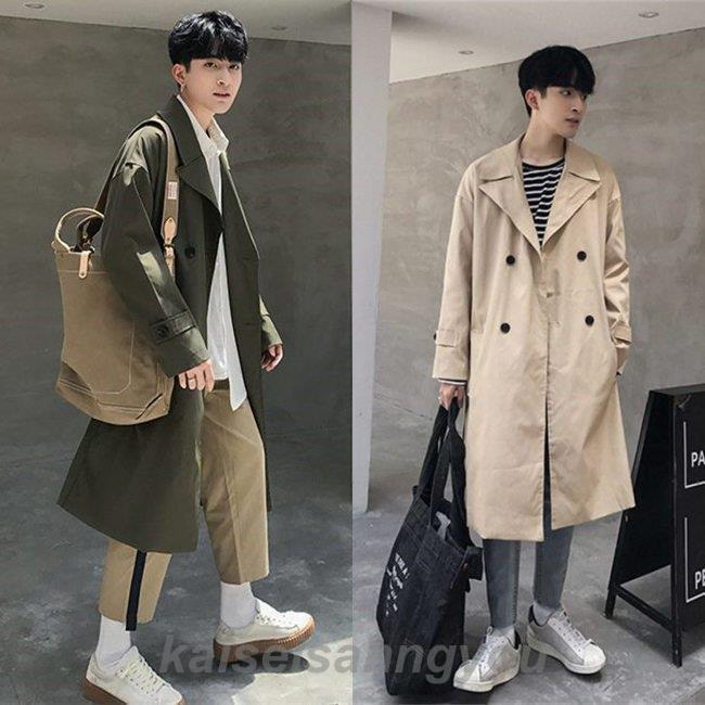 トレンチコート メンズ コート ロングコート 薄手 秋服 3色 無地 韓国風 M2XL