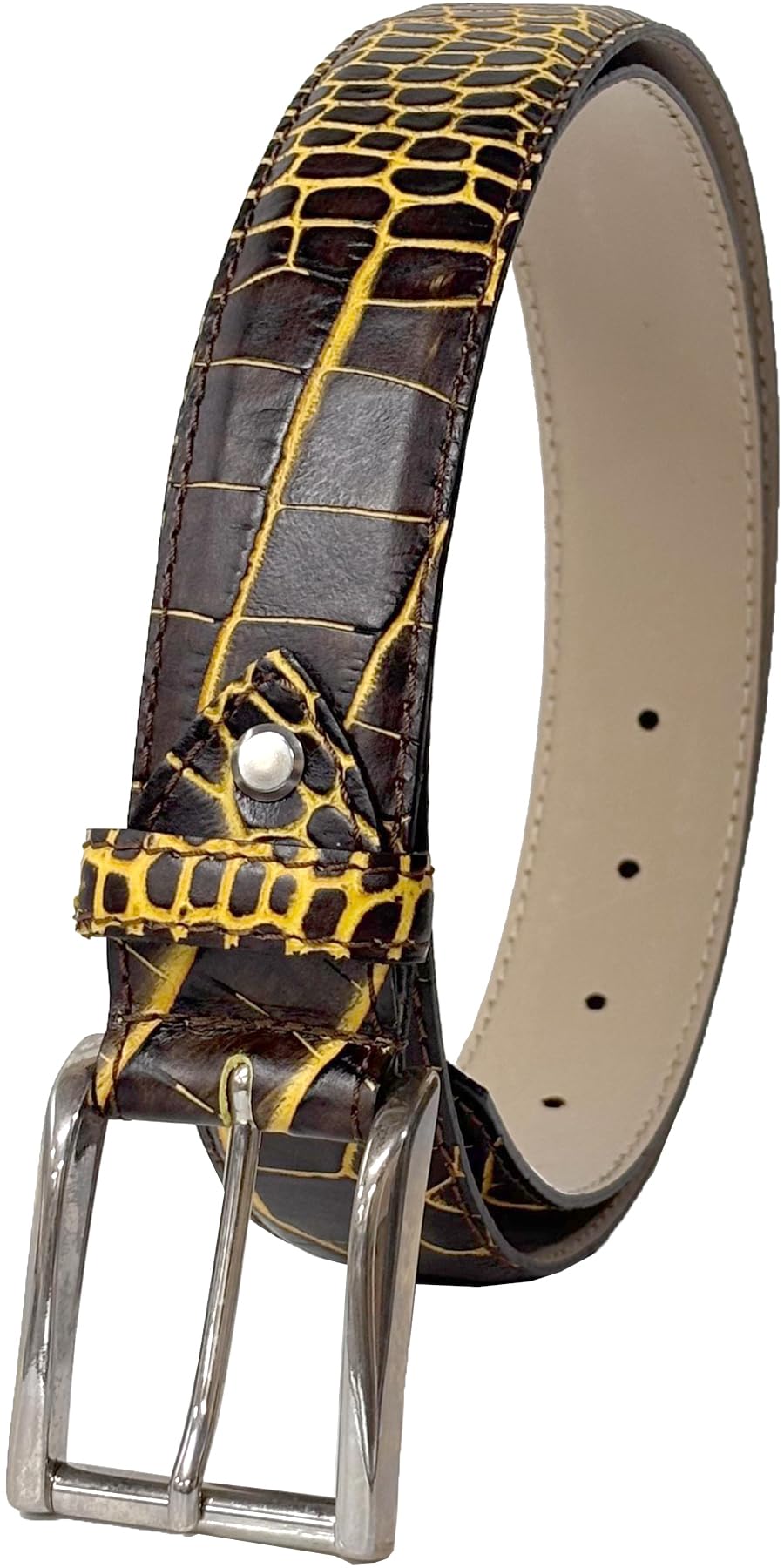 [FashionBerry] [トスカーナ職人的製法] 上質イタリアンレザー クロコ型押し カラフル 高級 本革 革ベルト イタリア植物なめし ビジネス カジュアル サイズ調整可能 幅35mm 長さ1