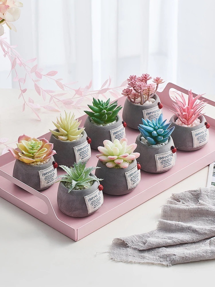 偽の多肉植物の装飾品シミュレーションの鉢植えの装飾品かわいいオフィスのデスクトップのミニ植物緑の植物偽の花の装飾品