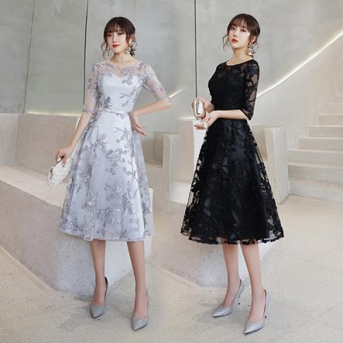 パーティドレスフォーマルドレスワンピースお呼ばれ結婚式ブライダル二次会披露宴謝会成人式演奏会発表会同窓会韓国夏五分袖ひざ丈おしゃれ可愛い102030カクテルドレス大きいサイズレディース