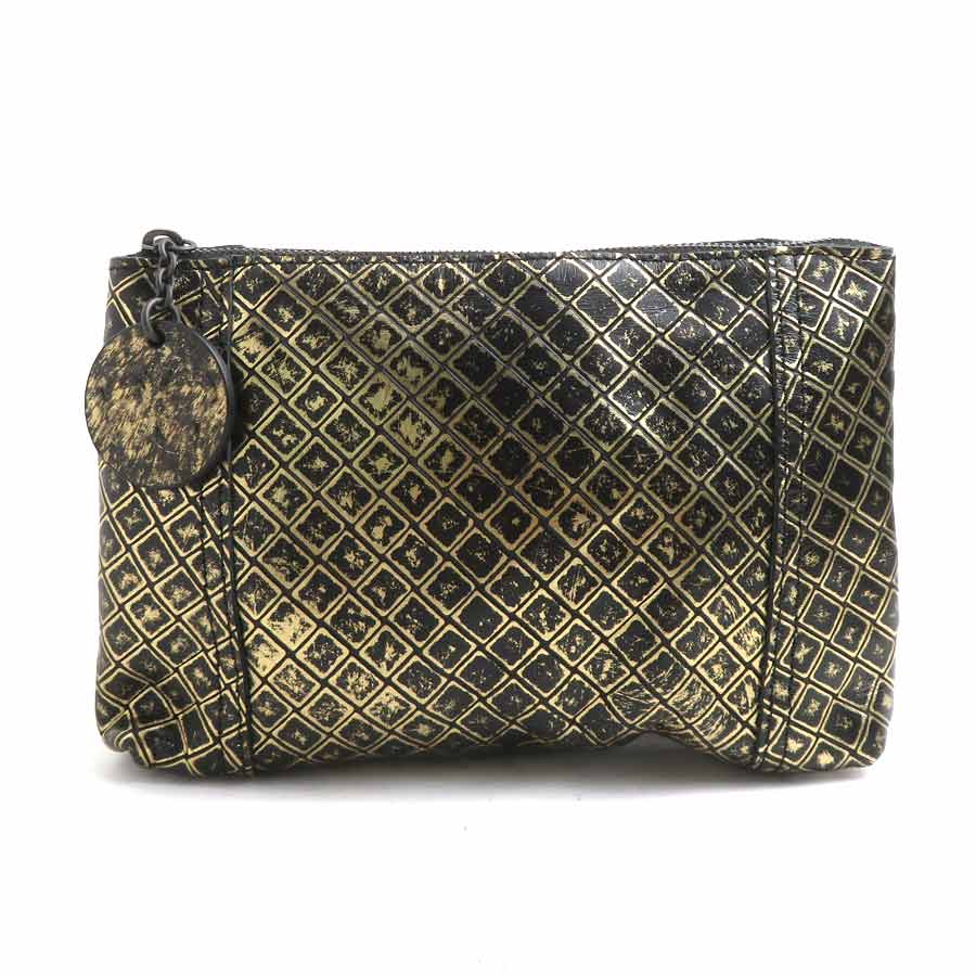 ボッテガヴェネタ BOTTEGAVENETA ポーチ イントレッチオ レザー ゴールド/ブラック レディース e60878a