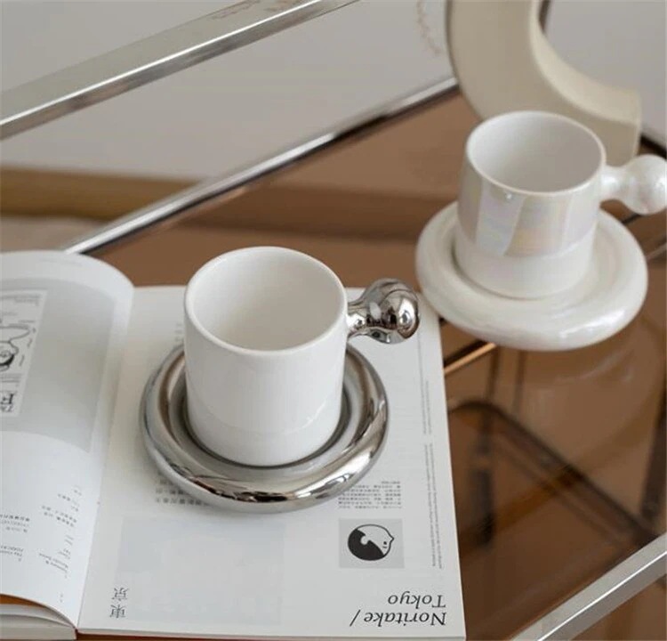 早い者勝ち パールグレーズ コーヒーカップ シンプル レトロ セラミック マグカップ ソーサー