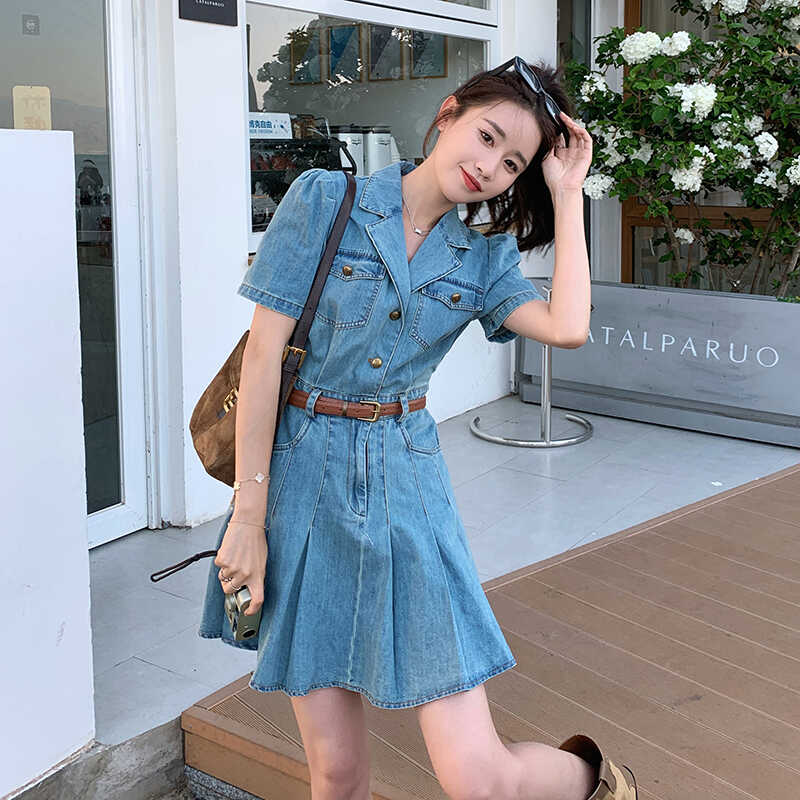 ロングワンピース 韓国ファッション 体型カバー プリーツスカート レディース 夏 春 ロング レディース ゆったり 高級感 人気新作短納期 INS風 デニムワンピース ワンピース 韓国 L10