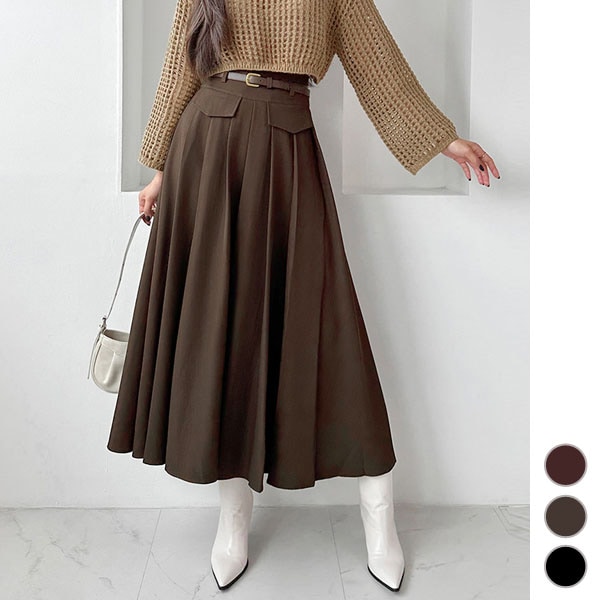 スカート レディース ボトムス ロング丈 マキシ丈 ハイウエスト フレア Aライン プリーツ しわ 美脚 上品 きれいめ 春 秋 冬 韓国 to27918