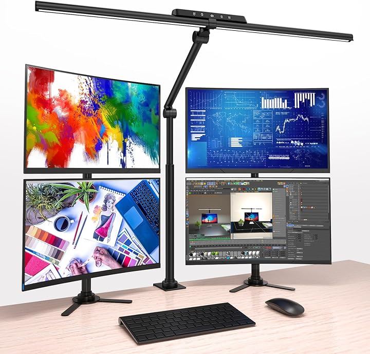 デスクライト LED 電気スタンド クランプ式 高演色Ra95 明るさ1800Lx スタンドライト 調光調色 背面ライト付き 多角度調整 アルミ合金 ダブル光源(ブラック クランプ式)