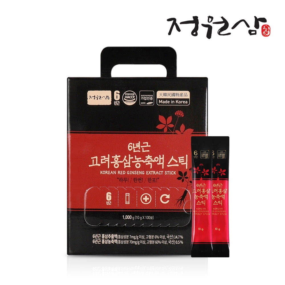 【韓国健康食品】チョンウォンサム 6年根 高麗紅参 濃縮エキス スティック100本入 / 大容量！毎日の元気をサポートする紅参スティック