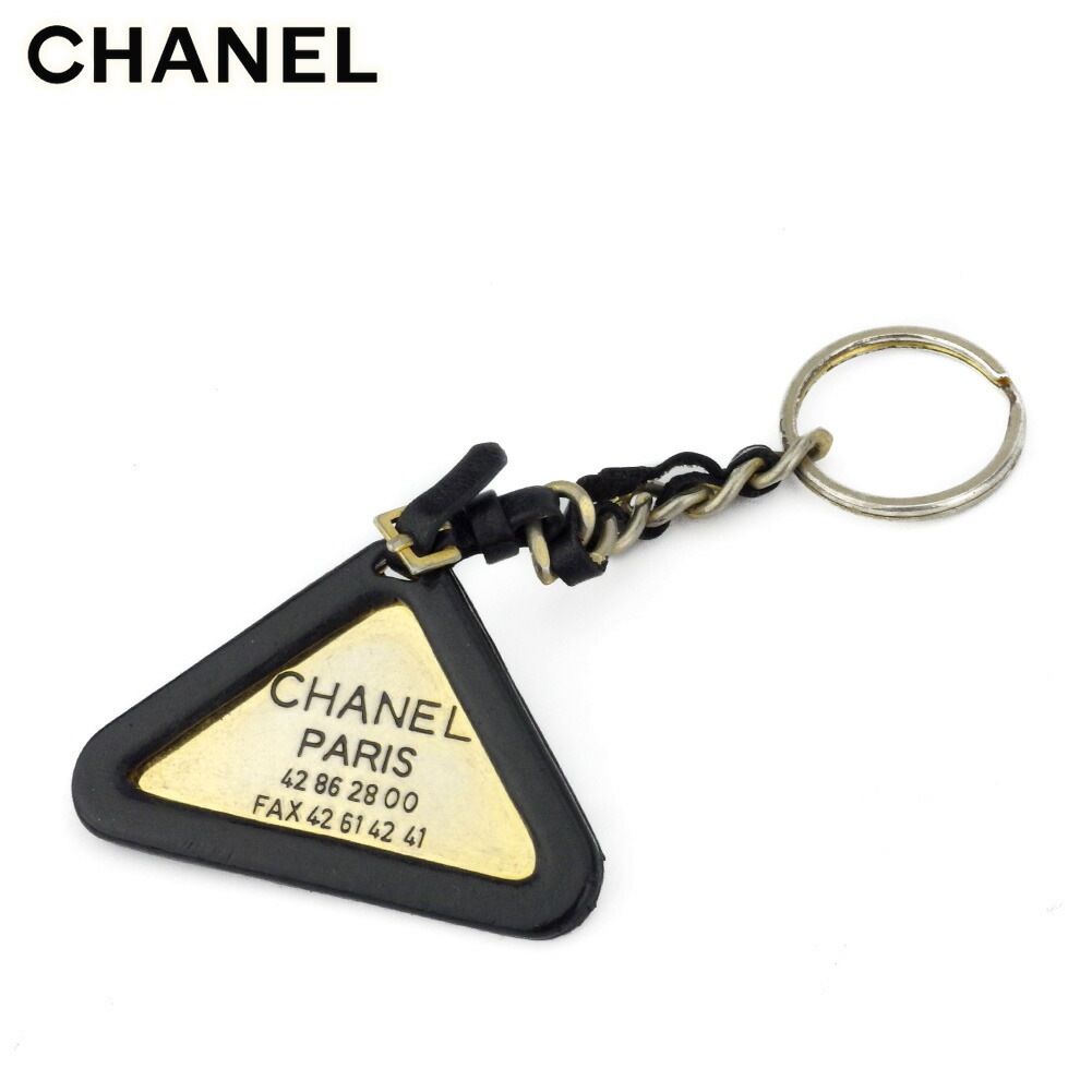 キーホルダー キーリング トライアングル レディース メンズ オールドシャネル ブラック ゴールド 中古