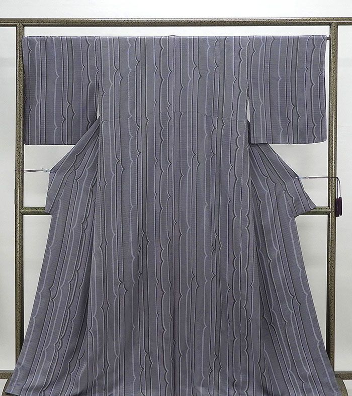 小紋 未着用美品 正絹 縦縞幾何模様 身丈165.5cm 裄丈67.5cm 小紋 未使用 新古品 着物 カジュアル c0288着物