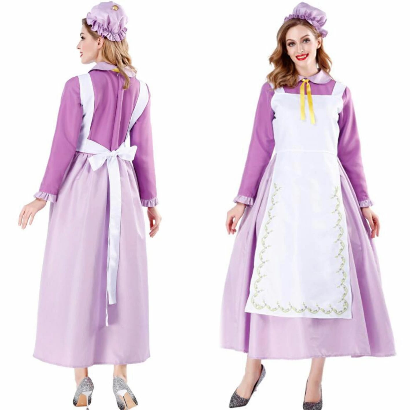 メイドコスチューム メイドコスプレ 可愛いメイド服 ロング丈 長袖ワンピース メイド服 ハロウィン衣装 大人コスチューム エプロン ハロウィンコスチューム メイド喫茶 エレガント 優雅 萌え 舞台衣装