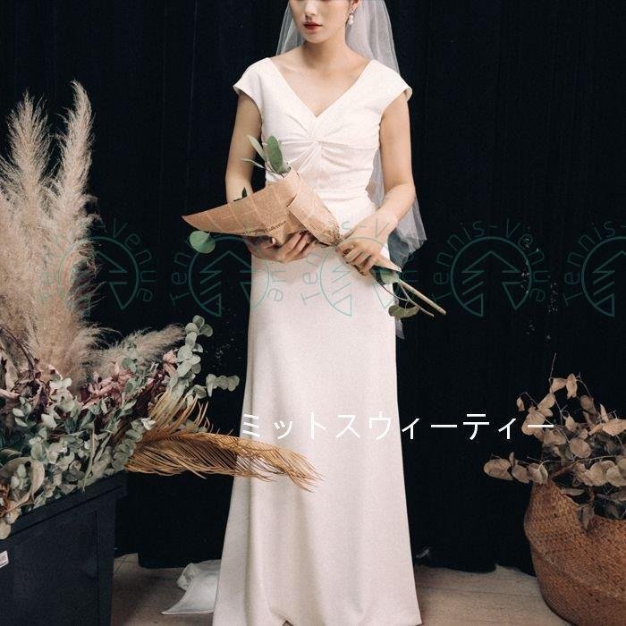 ウエディングドレス Aラインドレス ロング丈 結婚式 リボン 花嫁 シンプル 披露宴 前撮り ブライ