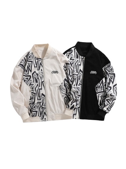 ドラゴンレジャー春の色合わせ野球ネックジャケットゼブラ柄アルファベット刺繍アクセサリーチャック男 9,619円