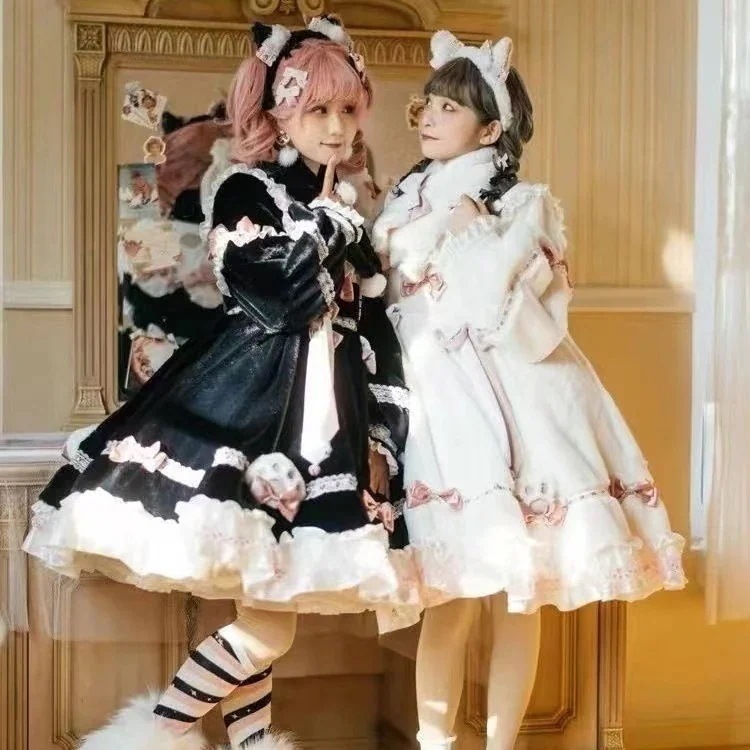 リトルブレストキャットぬいぐるみOP冬長袖肥厚ロリータロリータドレスかわいい