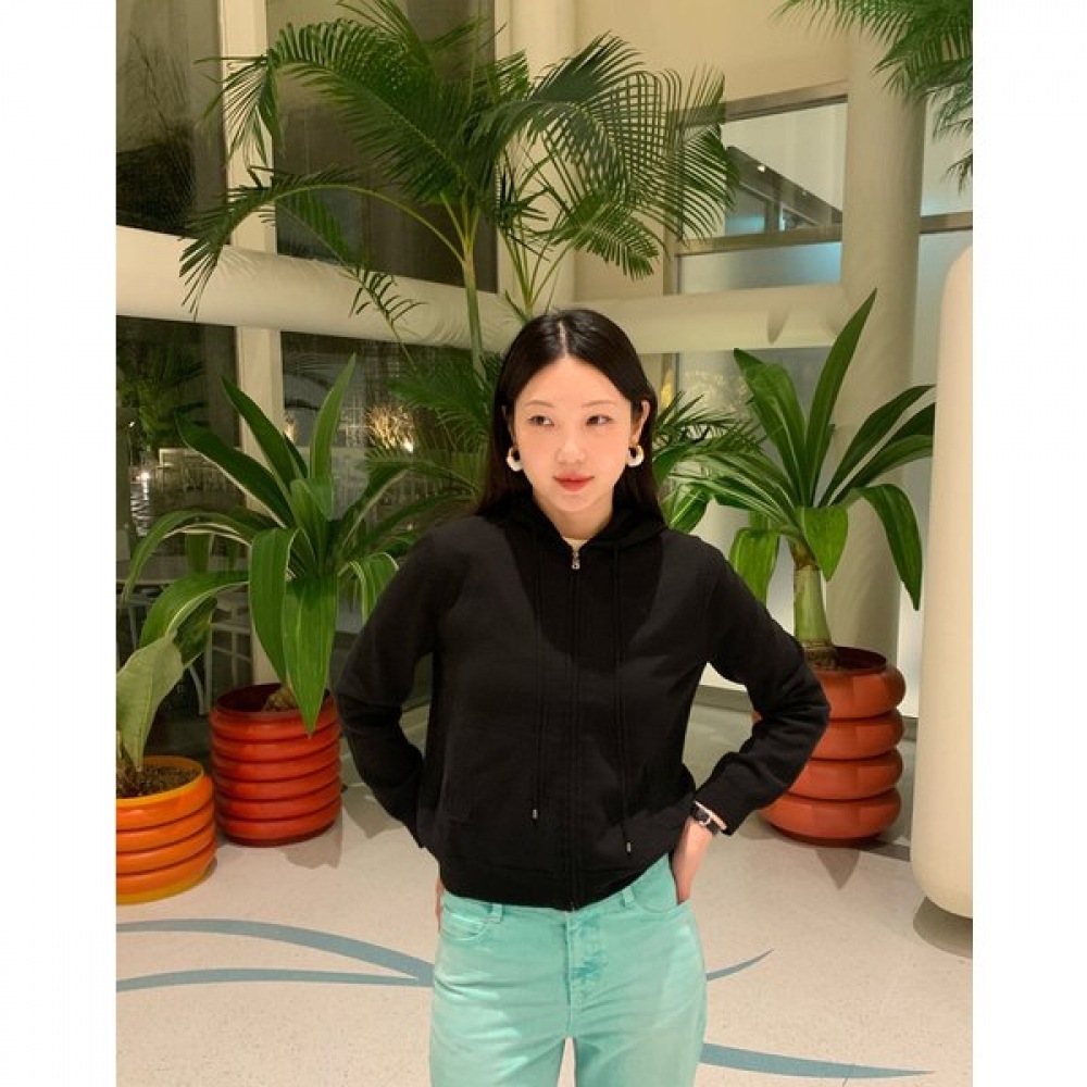 [25SS] フード付きコットンブレンドジップアップカーディガンブラック HSSW5B202BK