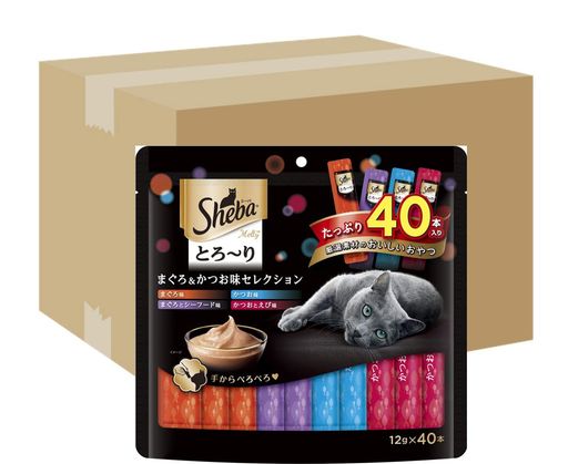 シーバ (SHEBA) 猫用おやつ とろ~り メルティ まぐろ&かつお味セレクション 12G×40本入×12個 (ケース販売)