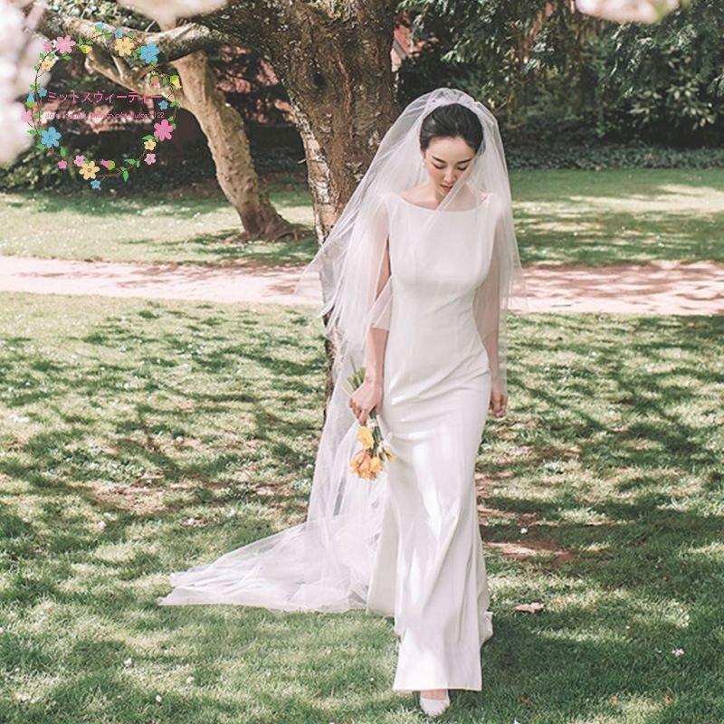 韓国ファッションピアノ パーティードレス 披露宴 白 結婚式 演奏会 韓国風 aライン 背中開き ロングドレス 二次会 シンプル ウエディングドレス 前撮り 安い ノースリーブ