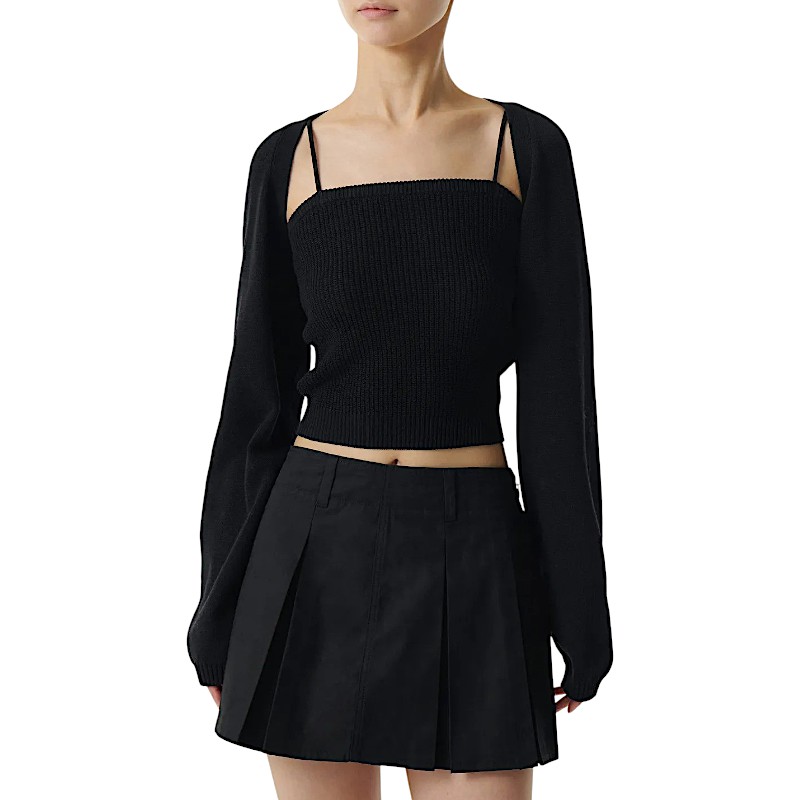 ウィメンズフラットヤーンボレロカーディガン [BLACK] MWDWC305-BK 可愛い おしゃれ ディリーファッション ガーリールック 韓国ファッション 韓国ブランド