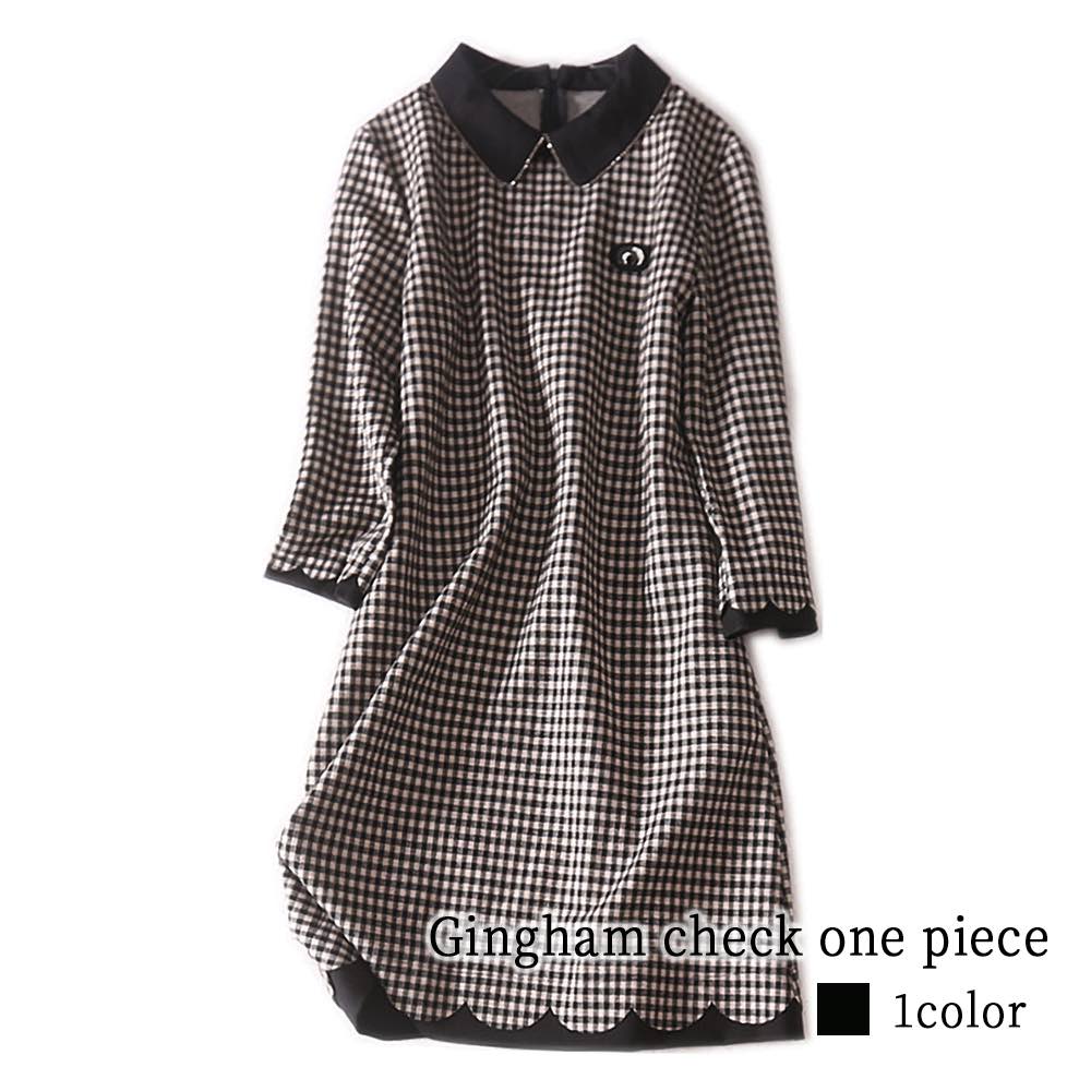 ワンピース レディース ギンガムチェックワンピース 前開き おしゃれ スカート かわいい きれいめ ロング 春 黒 白 長袖 体感 冬 厚手 Aライン トップス アウトドア 大人 韓国 40代 秋 し