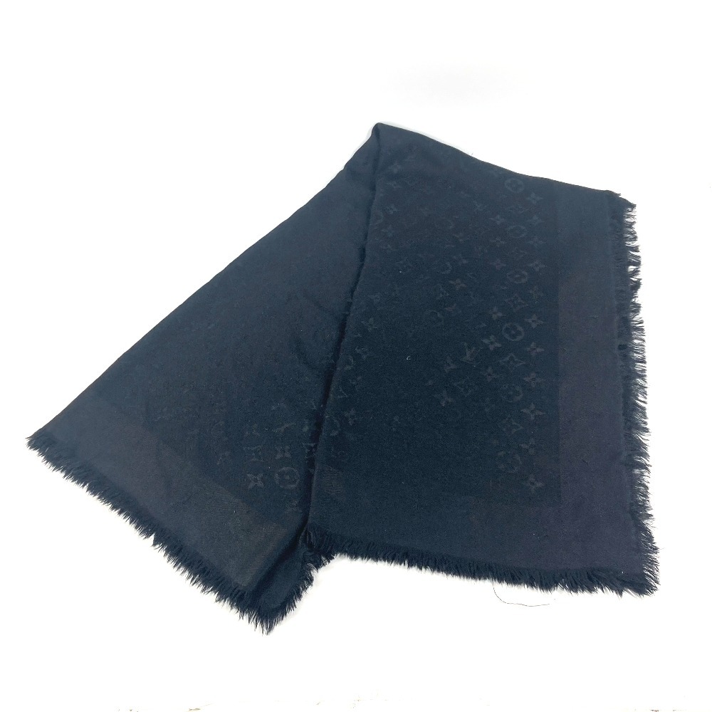 ショール モノグラム 大判 ストール マフラー フリンジ シルク ブラック