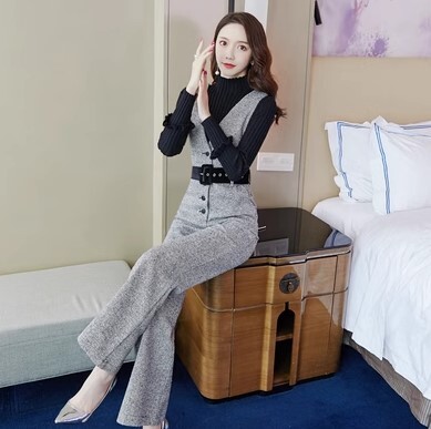 ジャンプスーツ ニット 2点セット セットアップ セーター ワイドパンツ ロング丈 長袖 ウール かわいい 大人可愛い きれいめ シンプル カジュアル 大人 上品 おしゃれ お洒落 かっこいい