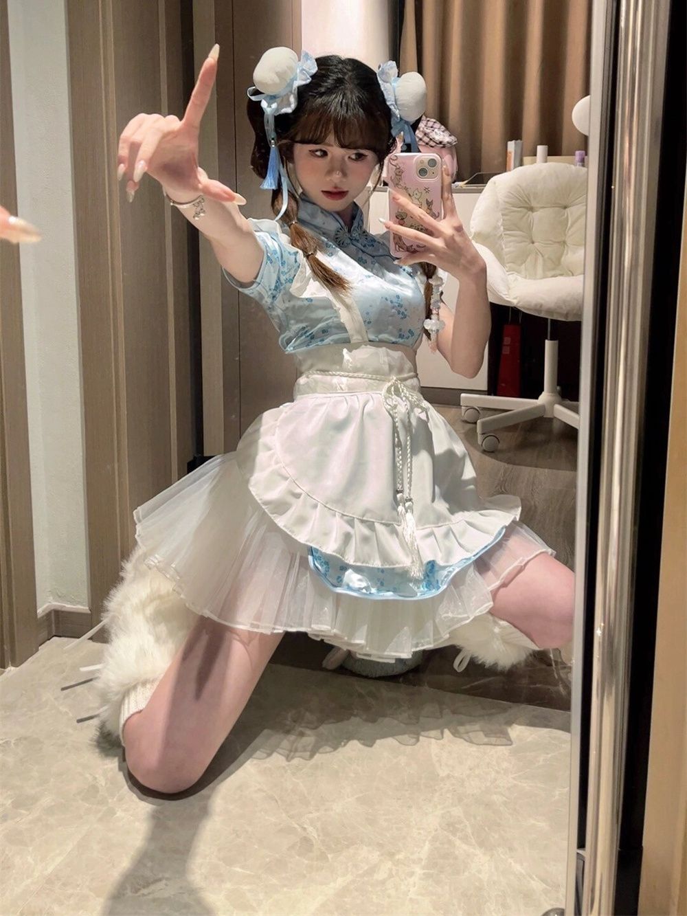 ロリータドレス 夏 新作 チャイナドレス セクシー 中国風 メイド服 制服 二点セット