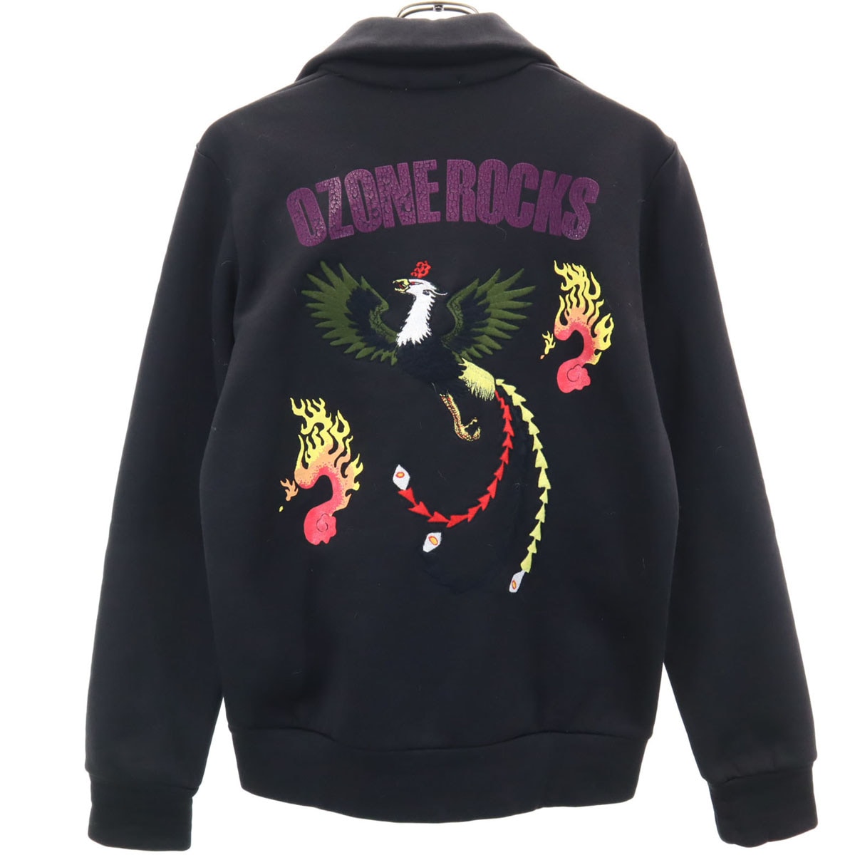 OZONE ROCKS オゾンロックス 日本製 バック刺_ ハイネック ジップジャケット S ブラック系 裏起毛 レディース 古着