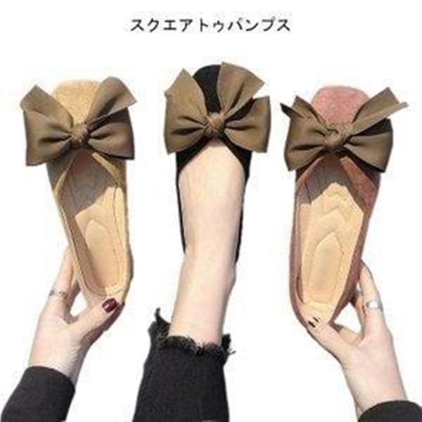 パンプス パンプス 蝶結び フラットシューズ レトロ シューズ 女性 靴 ローカット ぺったんこ レディース スクエアトゥ