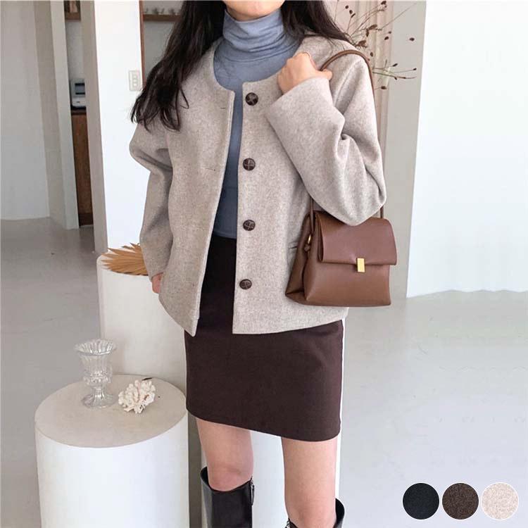 コート レディース ノーカラー ショート丈 きれいめ シンプル アウター ジャケット ゆったり おし