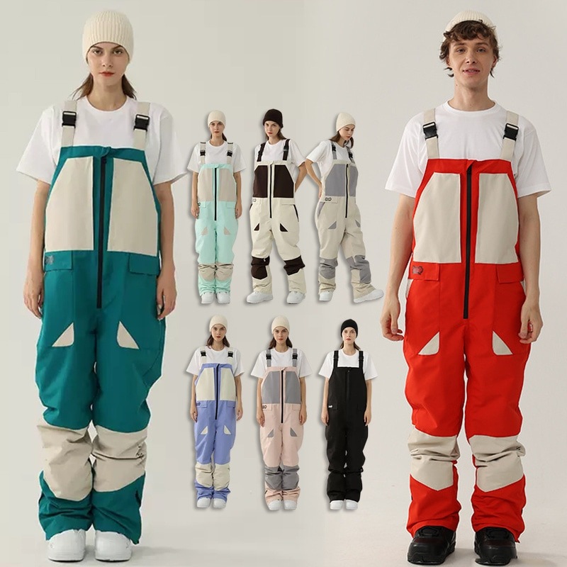 スノーボードウェア レディース メンズ つなぎ オールインワン ビブパンツ スキーウェア スノボウェア 男女兼用 ロングパンツ 長ズボン 切り替え