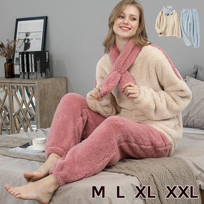 パジャマ ルームウェア 秋冬 レディース フランネル セットアップ プルオーバー 長袖 寝巻き モコモコ 大きいサイズ 部屋着 可愛い ナイトロープ 厚手 暖かい 韓国風 上下セット 20代30代40