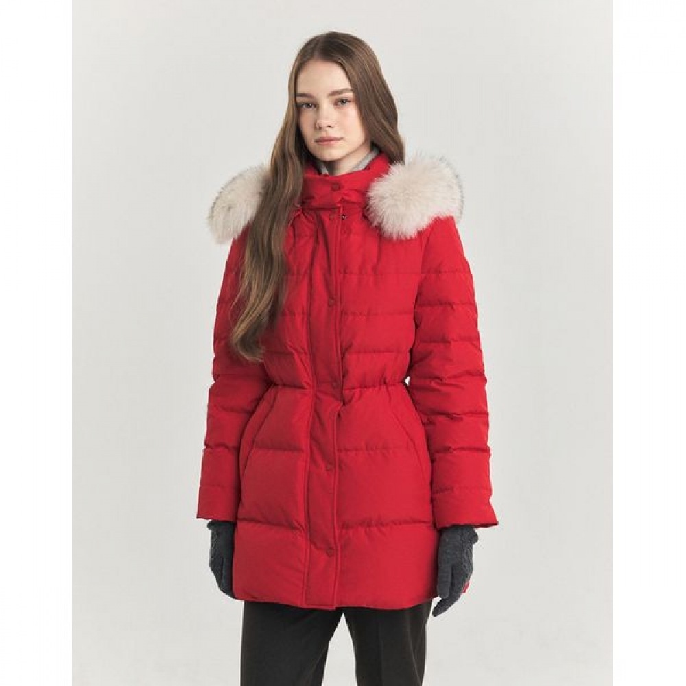 [ヘッジスレディース] 24FW フード付きハーフヘビーグースダウンジャンパーレッド HSJU4DC01R2