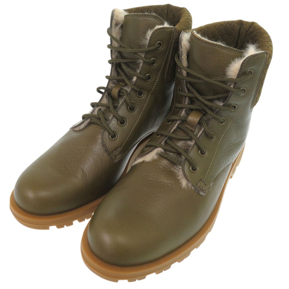 未使用品 ディアマンテ レースアップ ファー ブーツ レザー/スウェード カーキ 1342【中古】 メンズ
