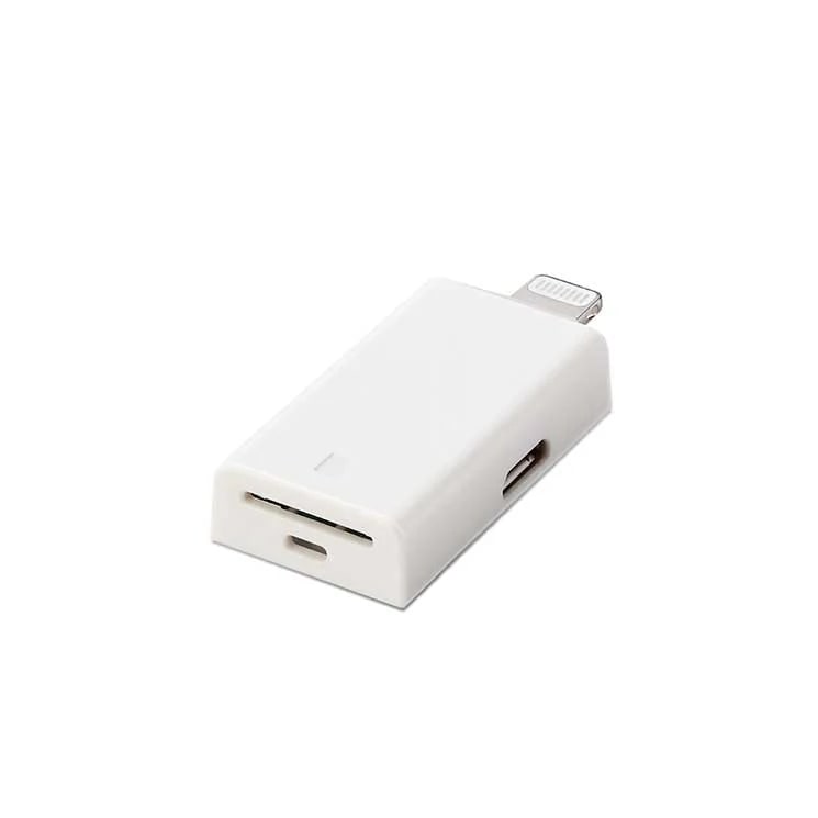 Lightningカードリーダー メモリーカードリーダー Lightningコネクタ マイクロSD Type-C変換アダプタ付 iPhone コンパクト ストラップホール付 ホワイト ELE
