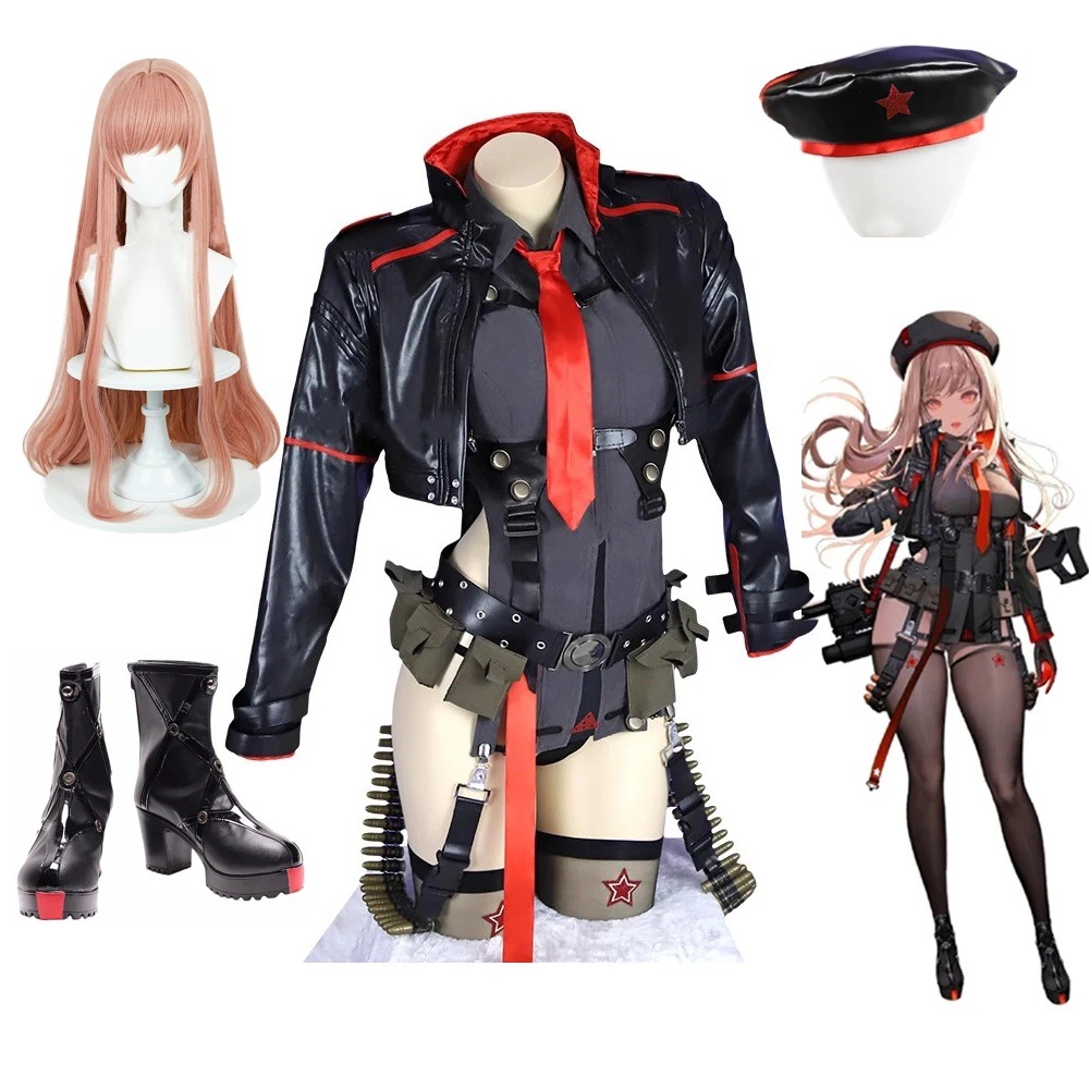 勝利の女神:NIKKE Rapi ゲームの女神の女性のための帽子とかつら 黒の戦いのユニフォーム ハロウィーンのパーティーのブーツスーツ 全セット ばら売り可能