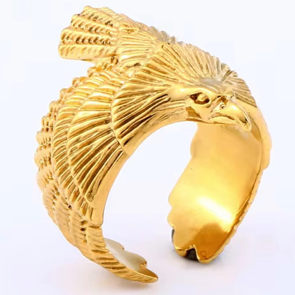 ゴールデンイーグルステンレスリング（RSB031）指輪 17号-33号 フリーサイズ 調整可能 ワシ鷲 タカ鷹 金色 プレゼント 男性 女性 親指 人差し指 中指 小指 r0789xxxxxxxx