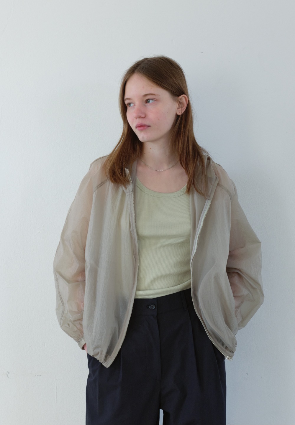 【POSZER】 STRING HOOD ZIP-UP JACKET : KHAKI