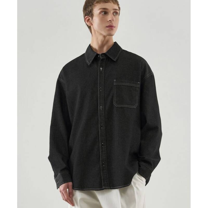 DRAW FIT ステッチポイント ウォッシュデニムシャツ [BLACK] DFSH3302BK 372561
