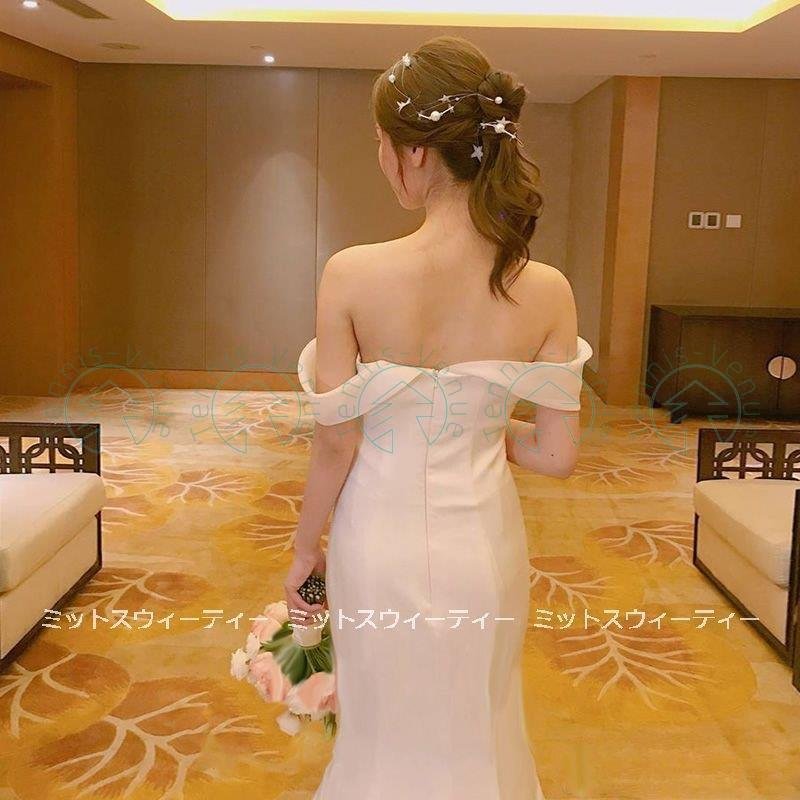 ウエディングドレス ロングドレス ウェデイングドレス オフショルダー 結婚式 前撮り トレーン ピア